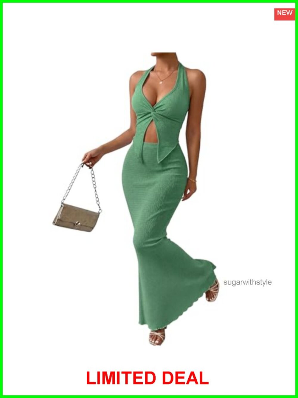 Two Piece Halter Cami Top Maxi Skirt Set Polyester Elastane Summer Beach